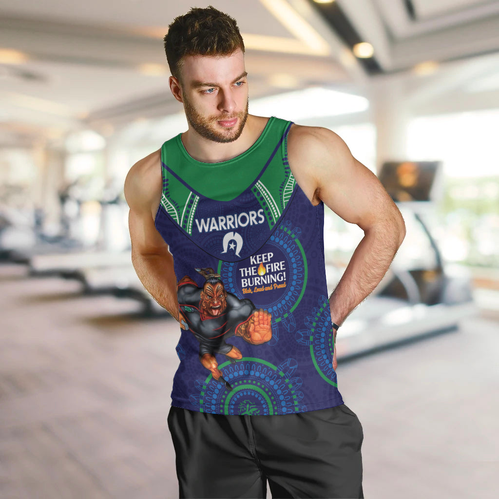 Custom NRL Warriors NAIDOC Week Men Tank Top Keep The Fire Burning Indigenous Art - Vibe Hoodie Shop