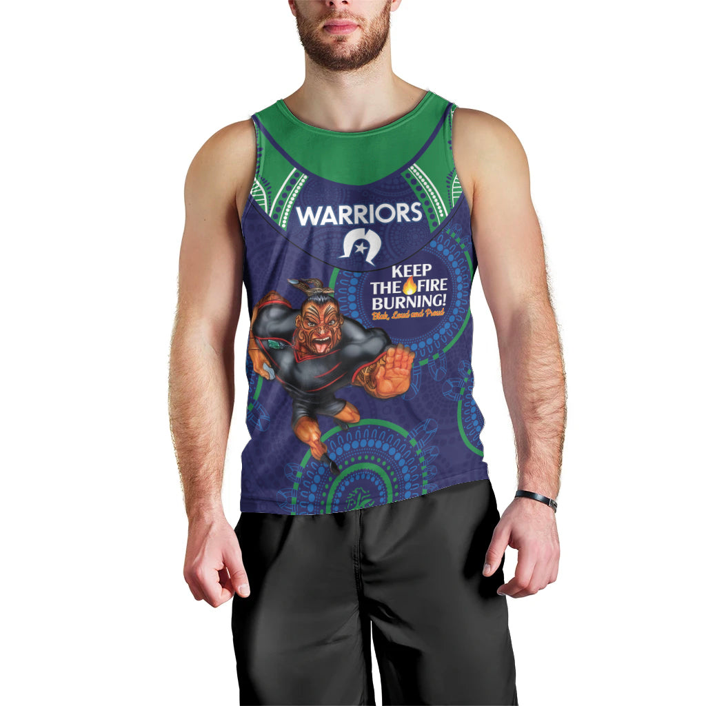Custom NRL Warriors NAIDOC Week Men Tank Top Keep The Fire Burning Indigenous Art - Vibe Hoodie Shop