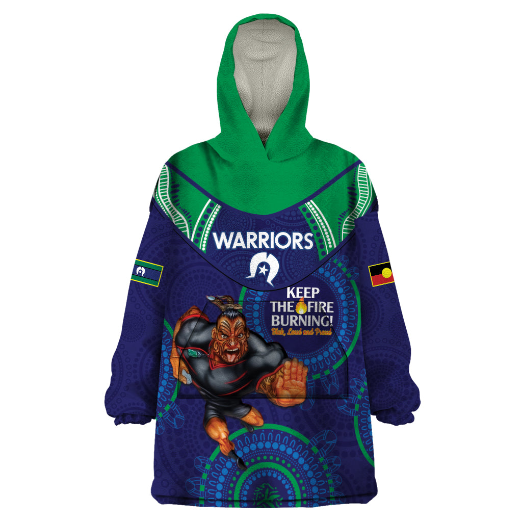 Custom NRL Warriors NAIDOC Week Wearable Blanket Hoodie Keep The Fire Burning Indigenous Art - Vibe Hoodie Shop