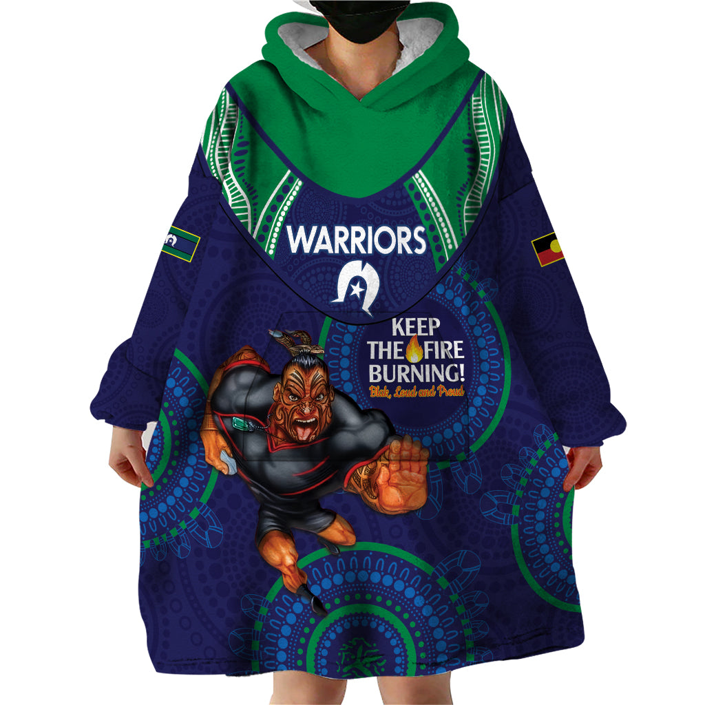 Custom NRL Warriors NAIDOC Week Wearable Blanket Hoodie Keep The Fire Burning Indigenous Art - Vibe Hoodie Shop