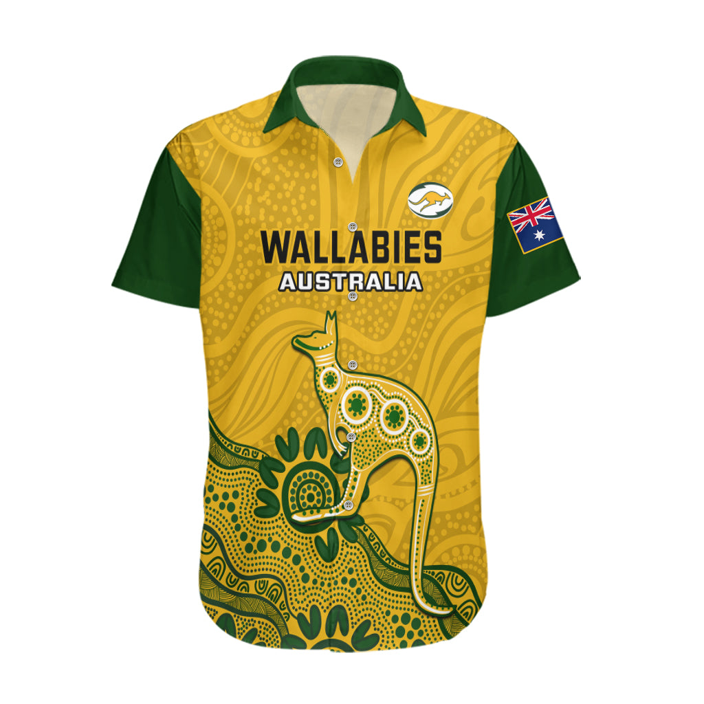 Australia Rugby Hawaiian Shirt Wallabies 2023 Kangaroo Indigenous Art - Vibe Hoodie Shop