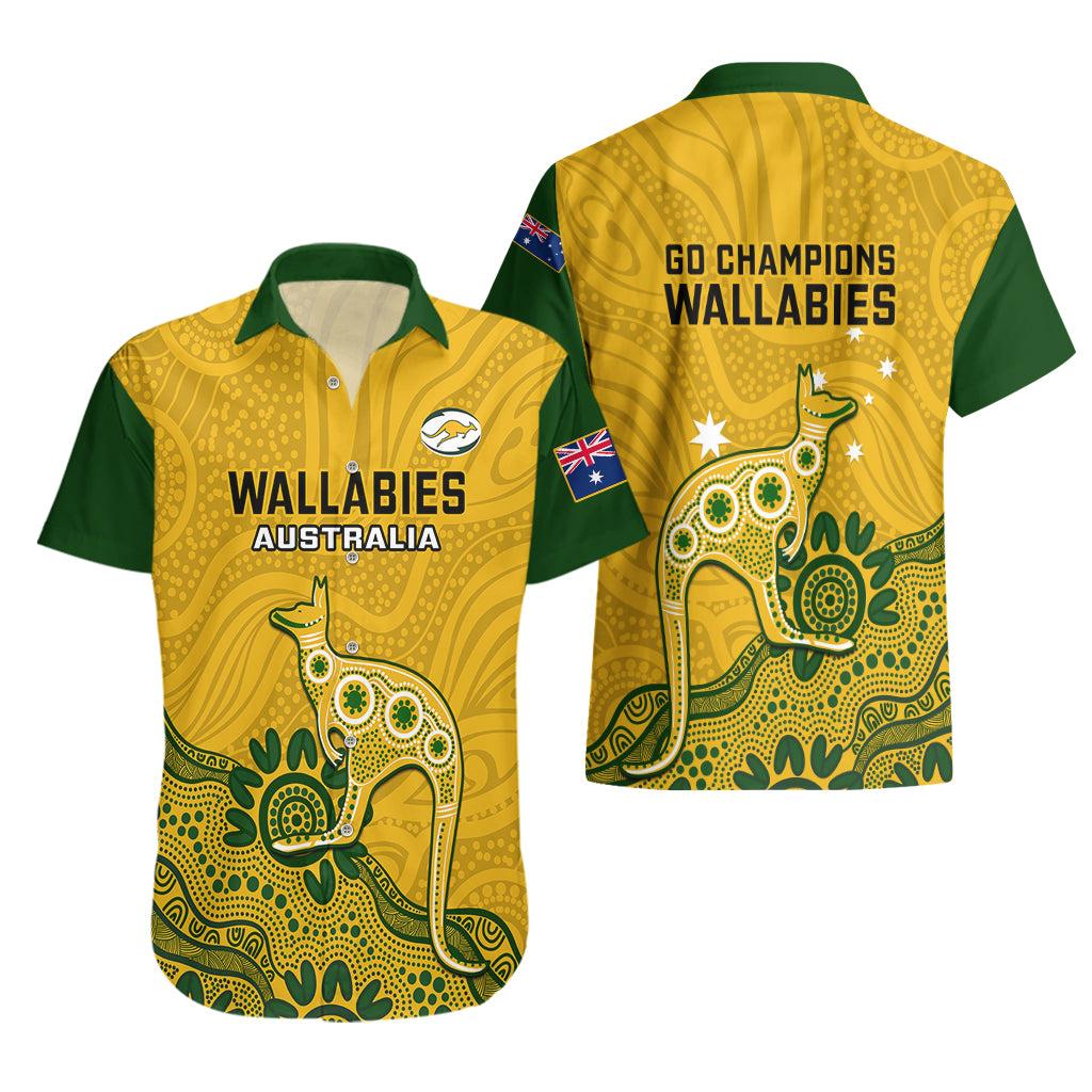 Australia Rugby Hawaiian Shirt Wallabies 2023 Kangaroo Indigenous Art - Vibe Hoodie Shop