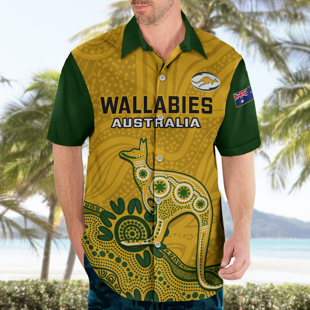 Australia Rugby Hawaiian Shirt Wallabies 2023 Kangaroo Indigenous Art - Vibe Hoodie Shop
