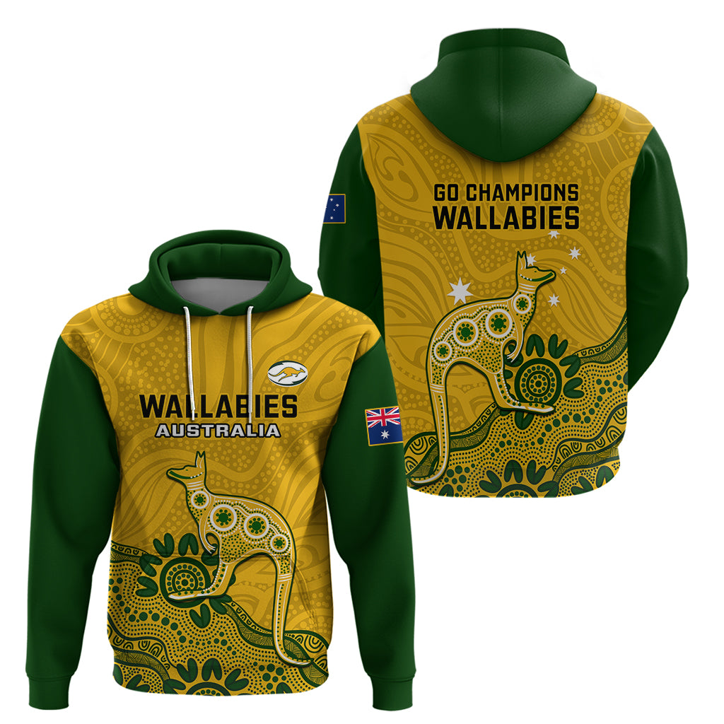 Australia Rugby Hoodie Wallabies 2023 Kangaroo Indigenous Art - Vibe Hoodie Shop