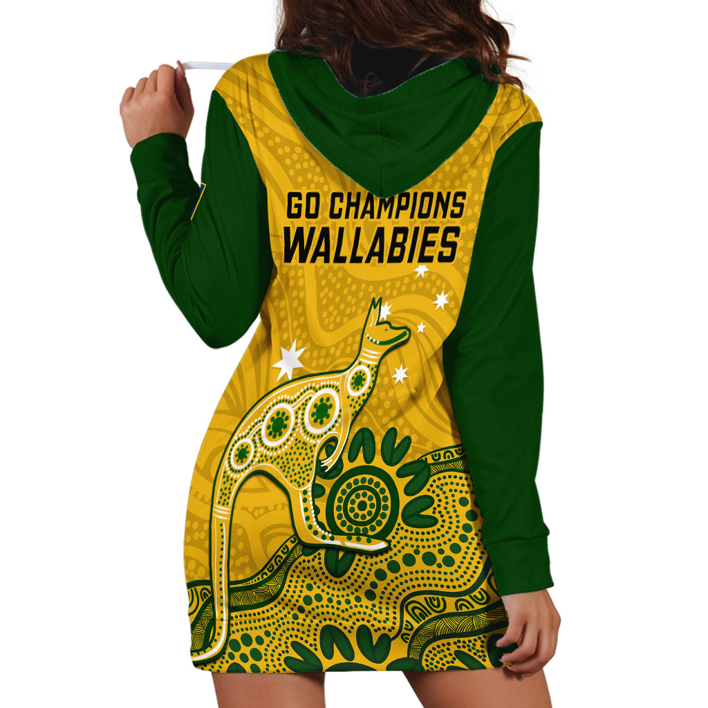 Australia Rugby Hoodie Dress Wallabies 2023 Kangaroo Indigenous Art - Vibe Hoodie Shop