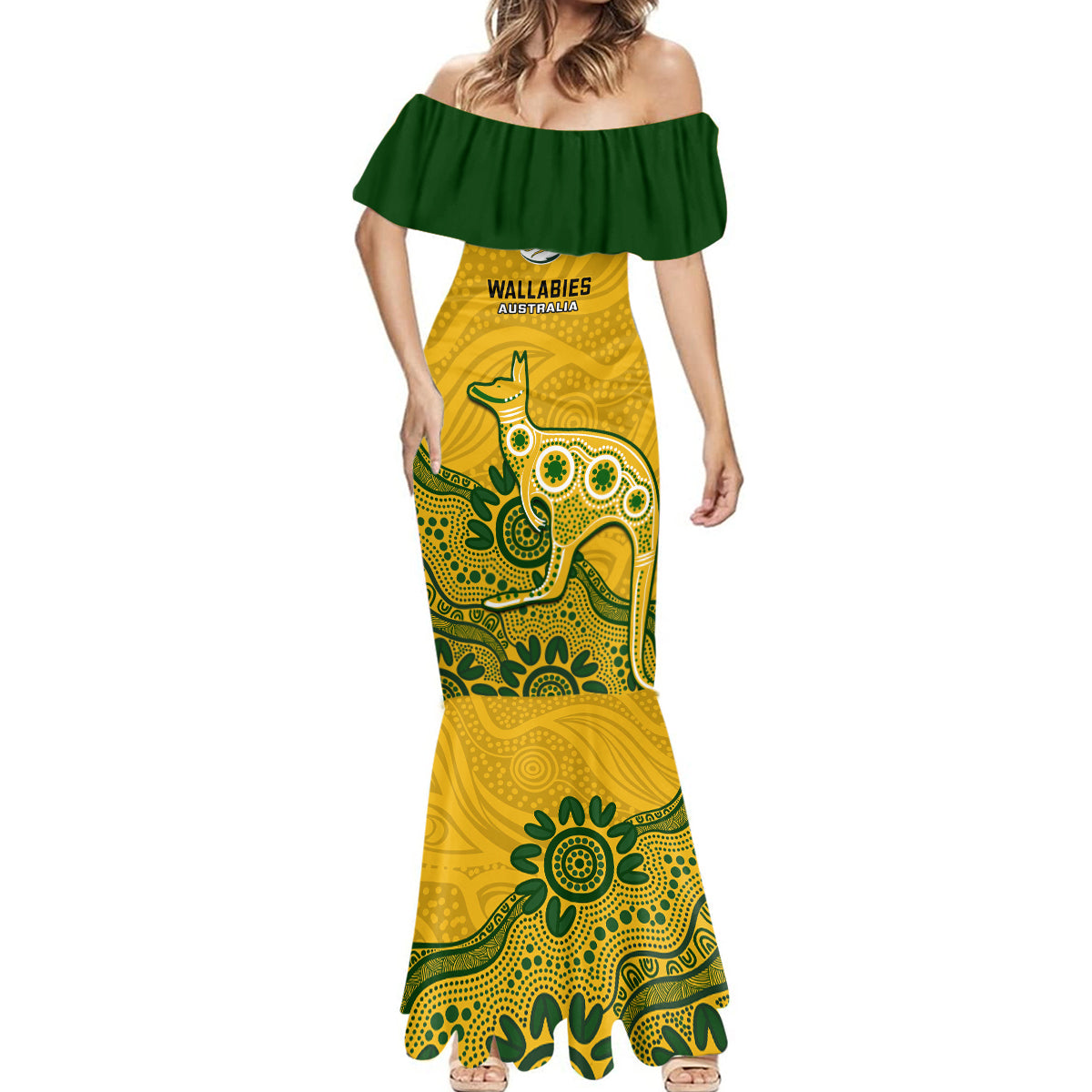 australia-rugby-mermaid-dress-wallabies-2023-kangaroo-indigenous-art