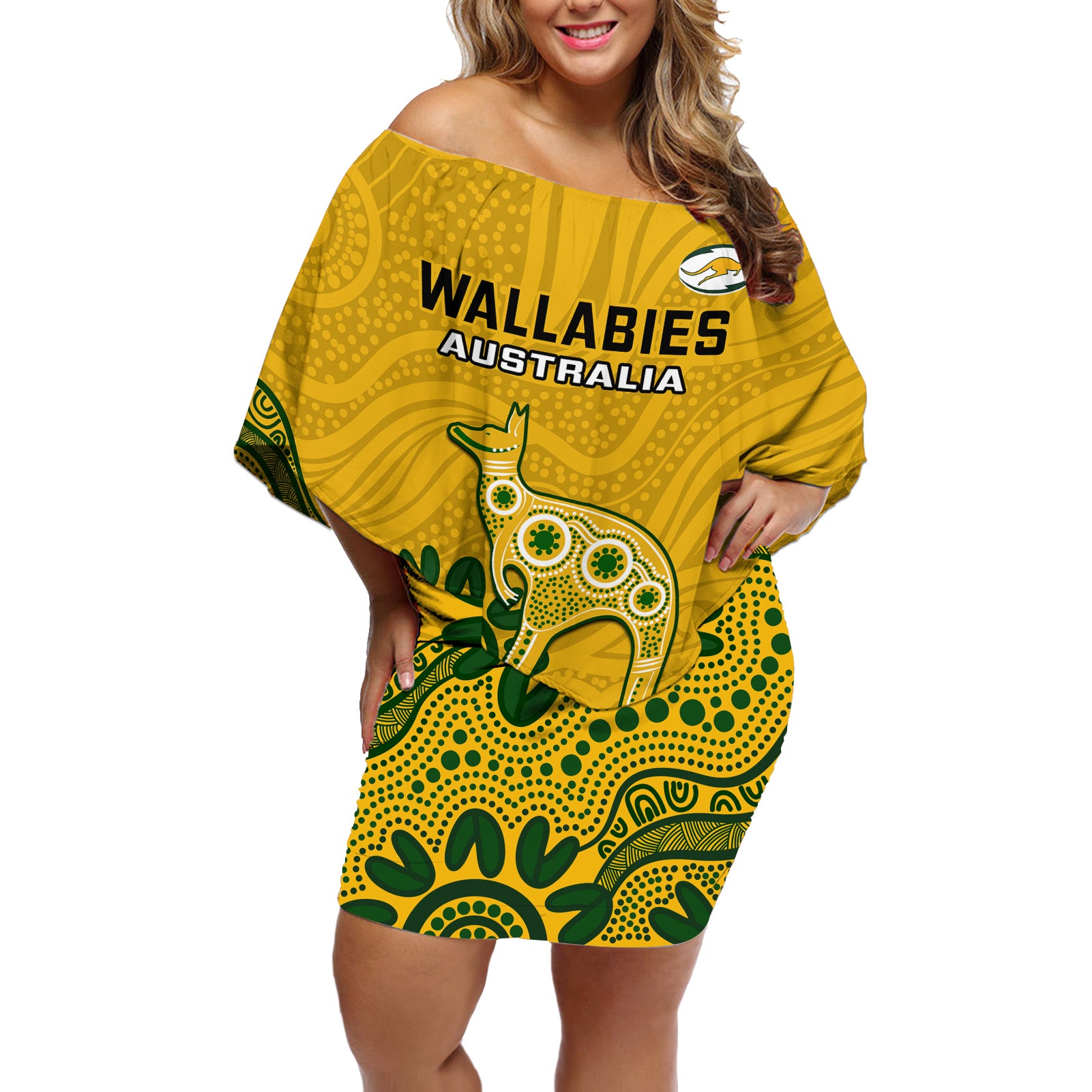 australia-rugby-off-shoulder-short-dress-wallabies-2023-kangaroo-indigenous-art