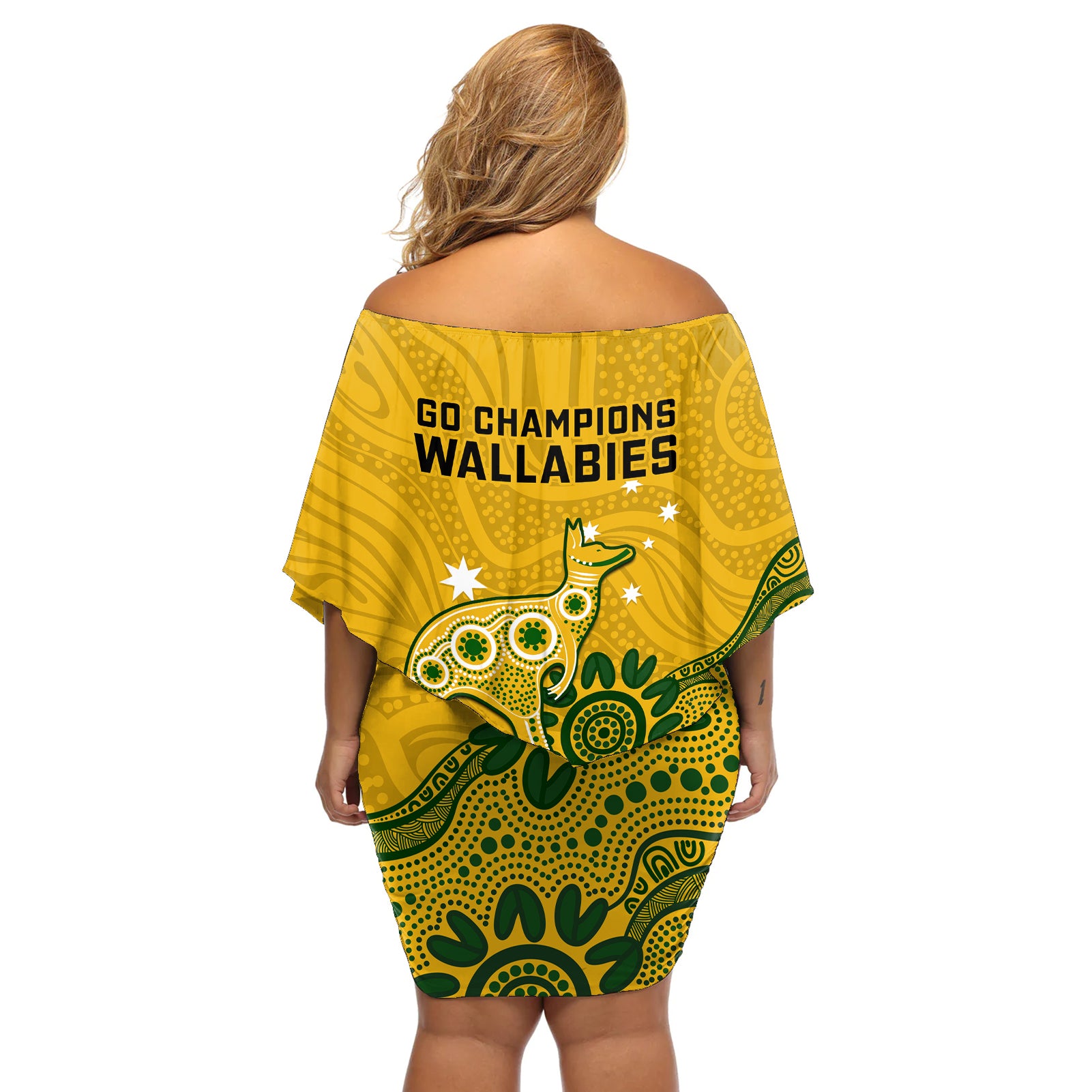 australia-rugby-off-shoulder-short-dress-wallabies-2023-kangaroo-indigenous-art