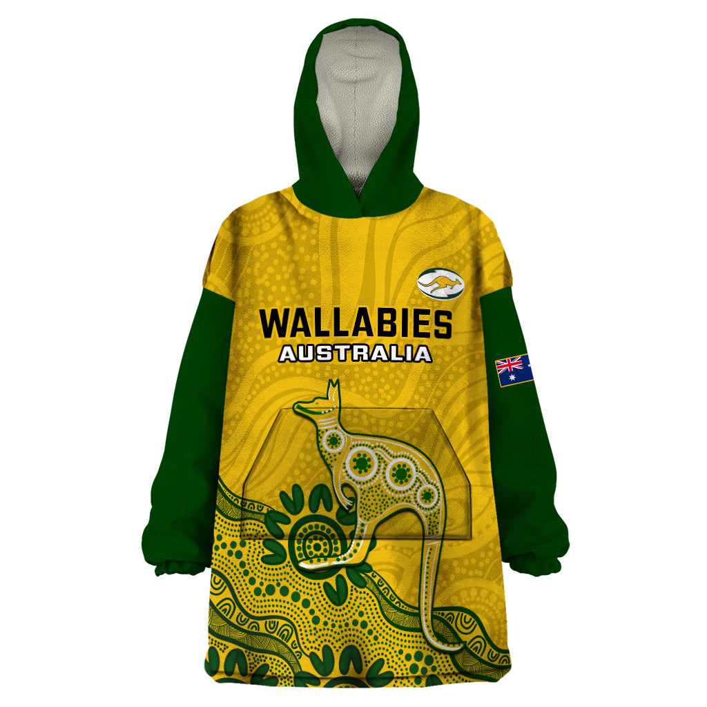 Australia Rugby Wearable Blanket Hoodie Wallabies 2023 Kangaroo Indigenous Art - Vibe Hoodie Shop