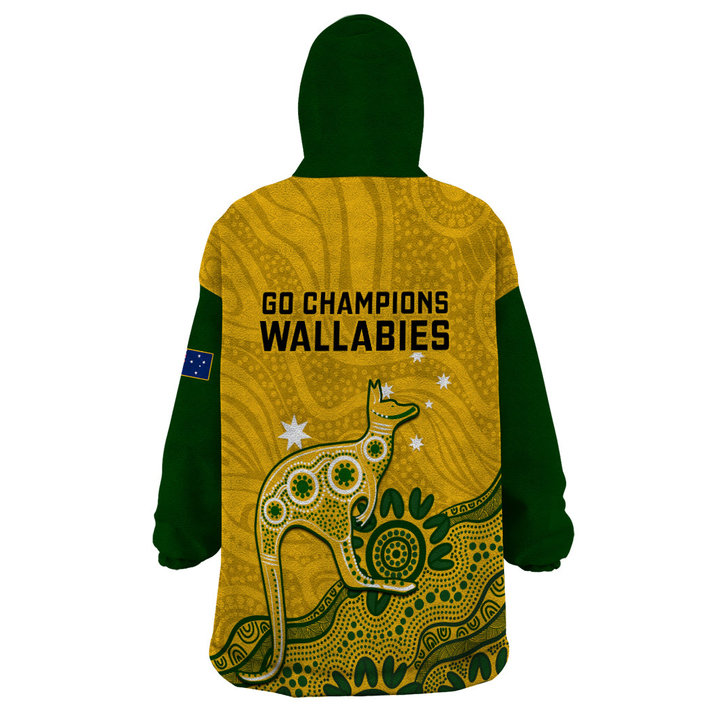 Australia Rugby Wearable Blanket Hoodie Wallabies 2023 Kangaroo Indigenous Art - Vibe Hoodie Shop