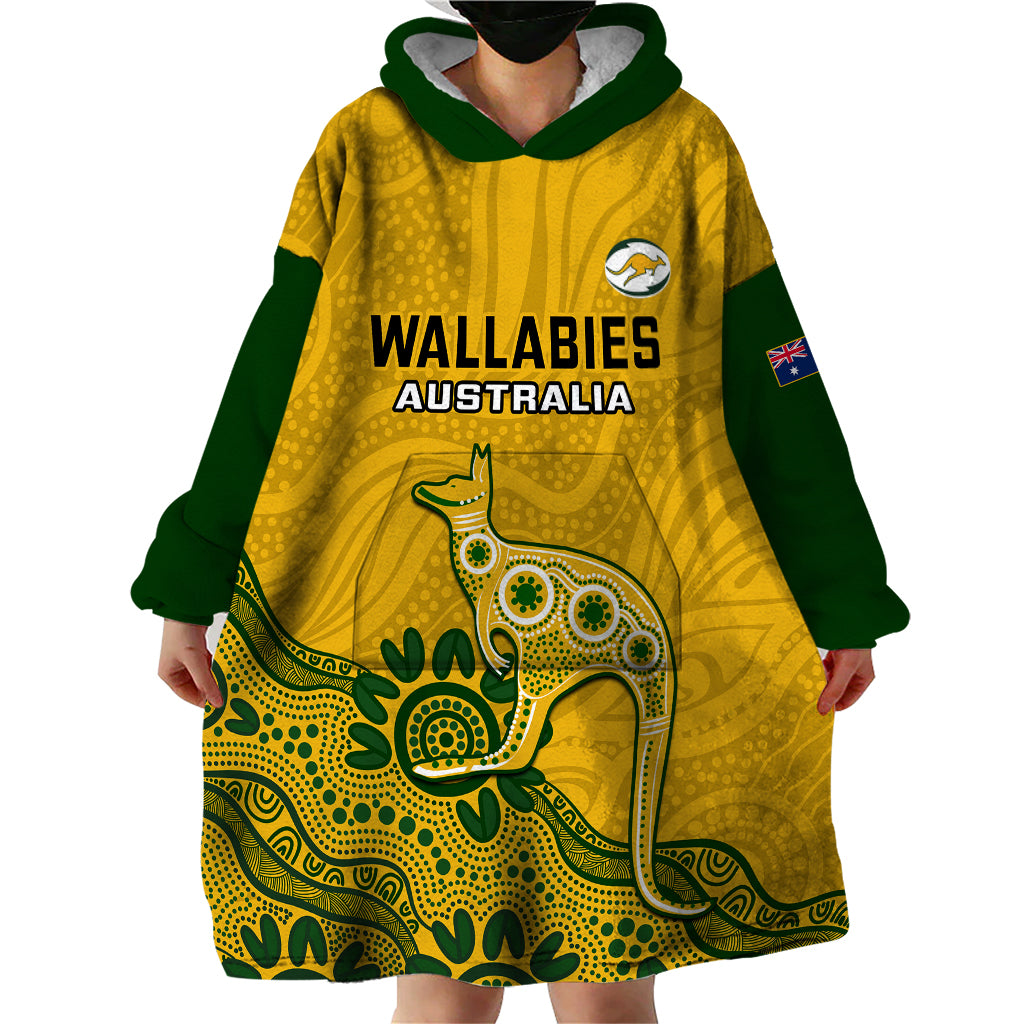 Australia Rugby Wearable Blanket Hoodie Wallabies 2023 Kangaroo Indigenous Art - Vibe Hoodie Shop