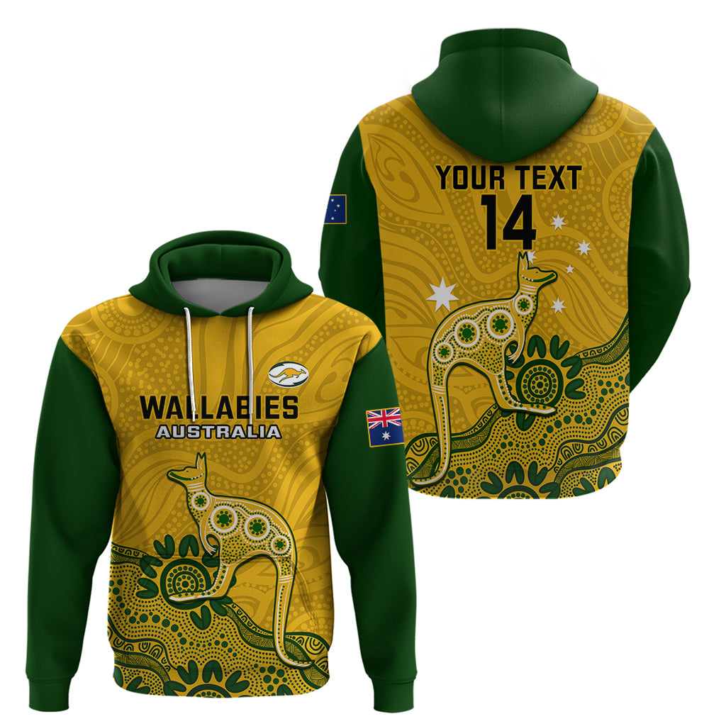 Custom Australia Rugby Hoodie Wallabies 2023 Kangaroo Indigenous Art - Vibe Hoodie Shop