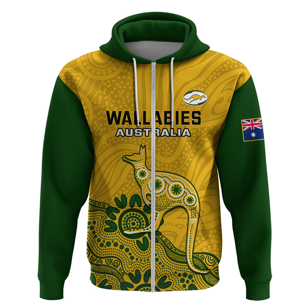 Custom Australia Rugby Hoodie Wallabies 2023 Kangaroo Indigenous Art - Vibe Hoodie Shop