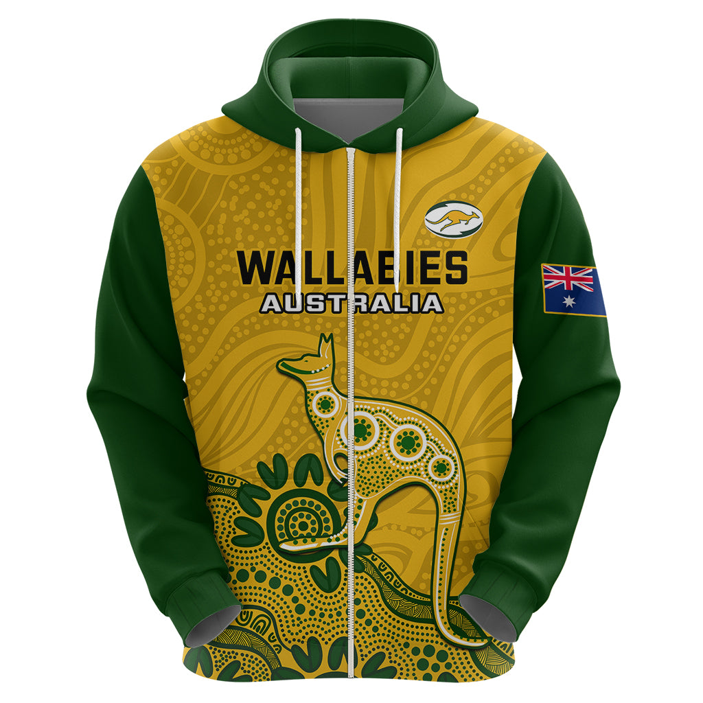 Custom Australia Rugby Hoodie Wallabies 2023 Kangaroo Indigenous Art - Vibe Hoodie Shop