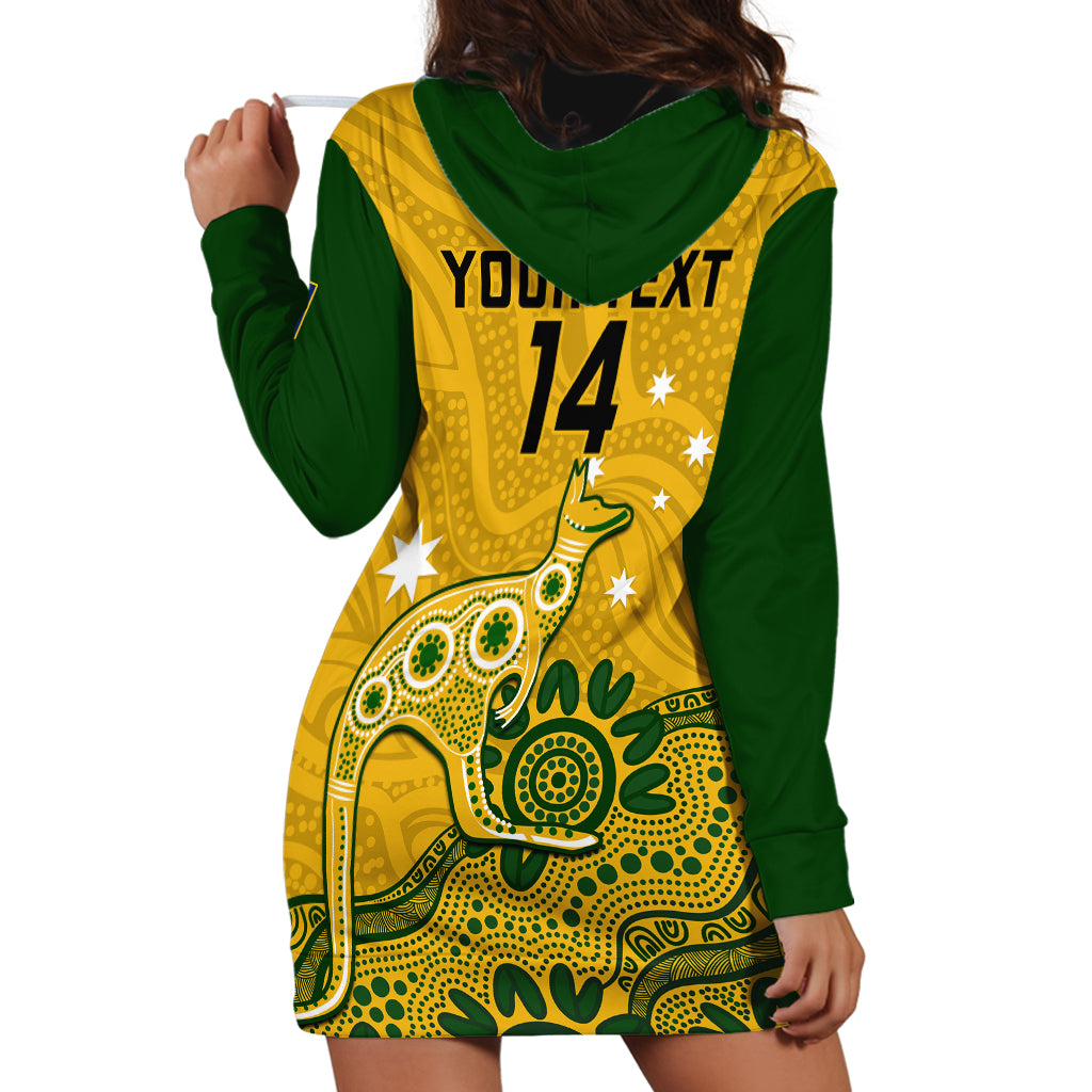 Custom Australia Rugby Hoodie Dress Wallabies 2023 Kangaroo Indigenous Art - Vibe Hoodie Shop