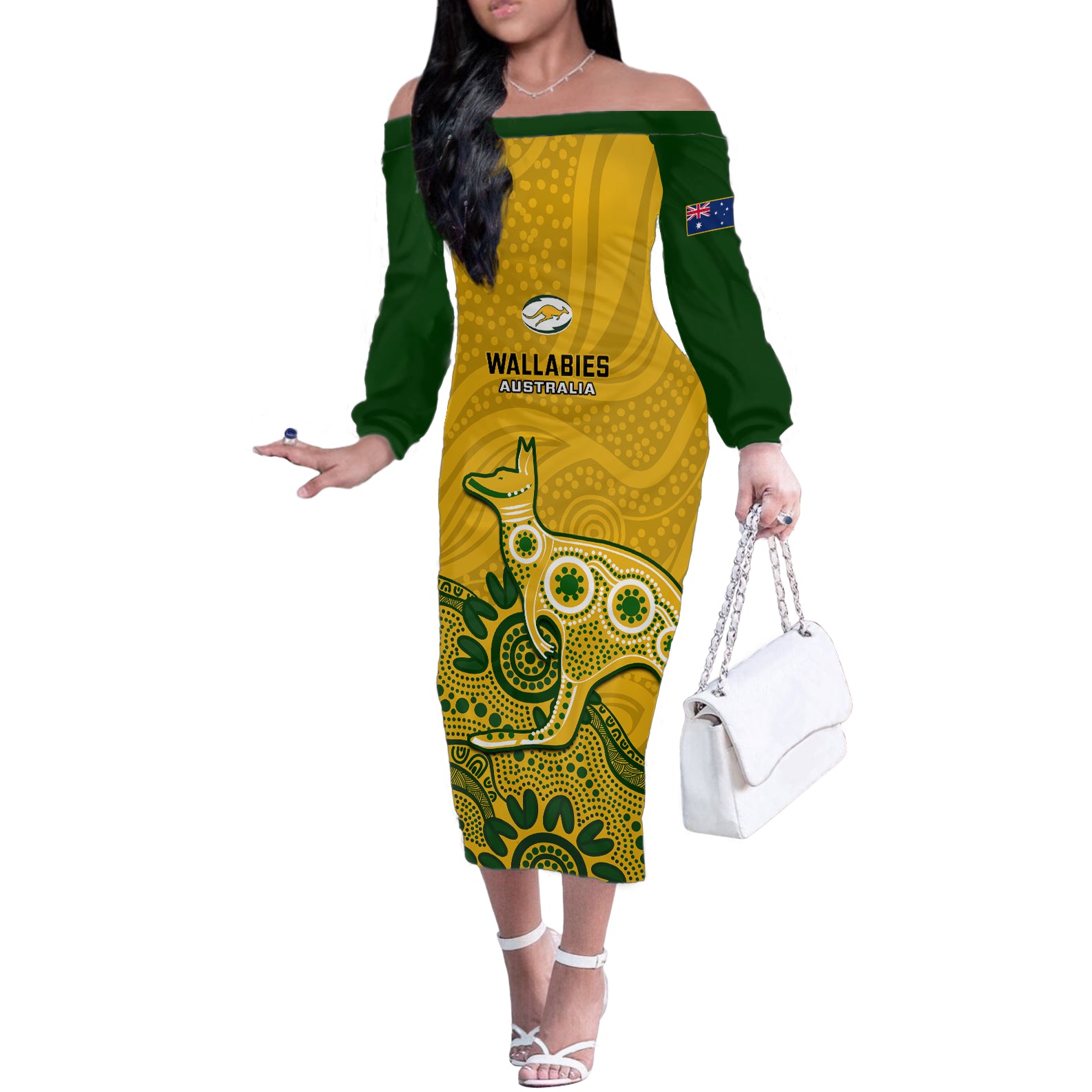 custom-australia-rugby-off-the-shoulder-long-sleeve-dress-wallabies-2023-kangaroo-indigenous-art