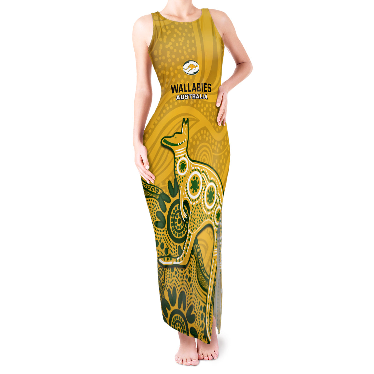 custom-australia-rugby-tank-maxi-dress-wallabies-2023-kangaroo-indigenous-art