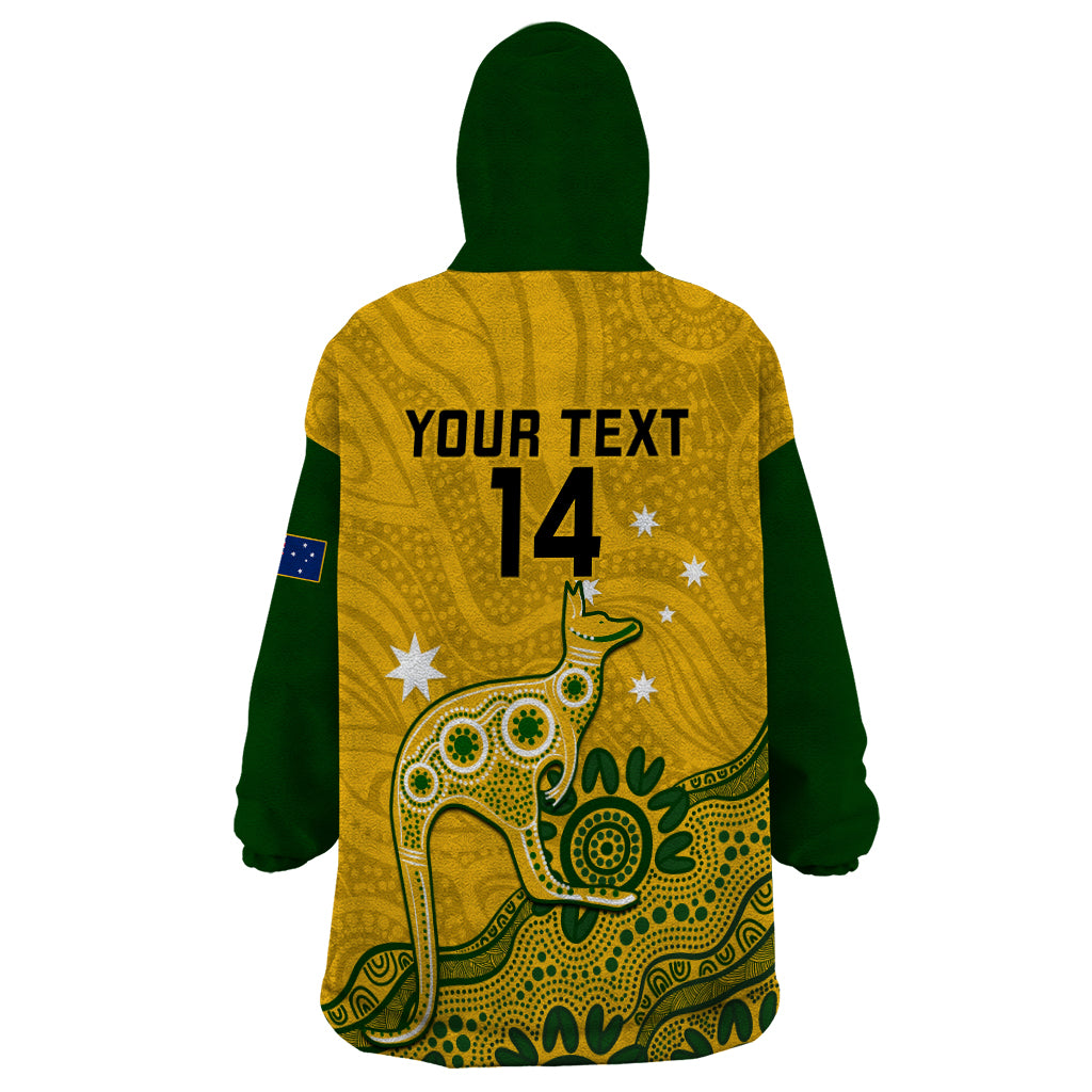 Custom Australia Rugby Wearable Blanket Hoodie Wallabies 2023 Kangaroo Indigenous Art - Vibe Hoodie Shop