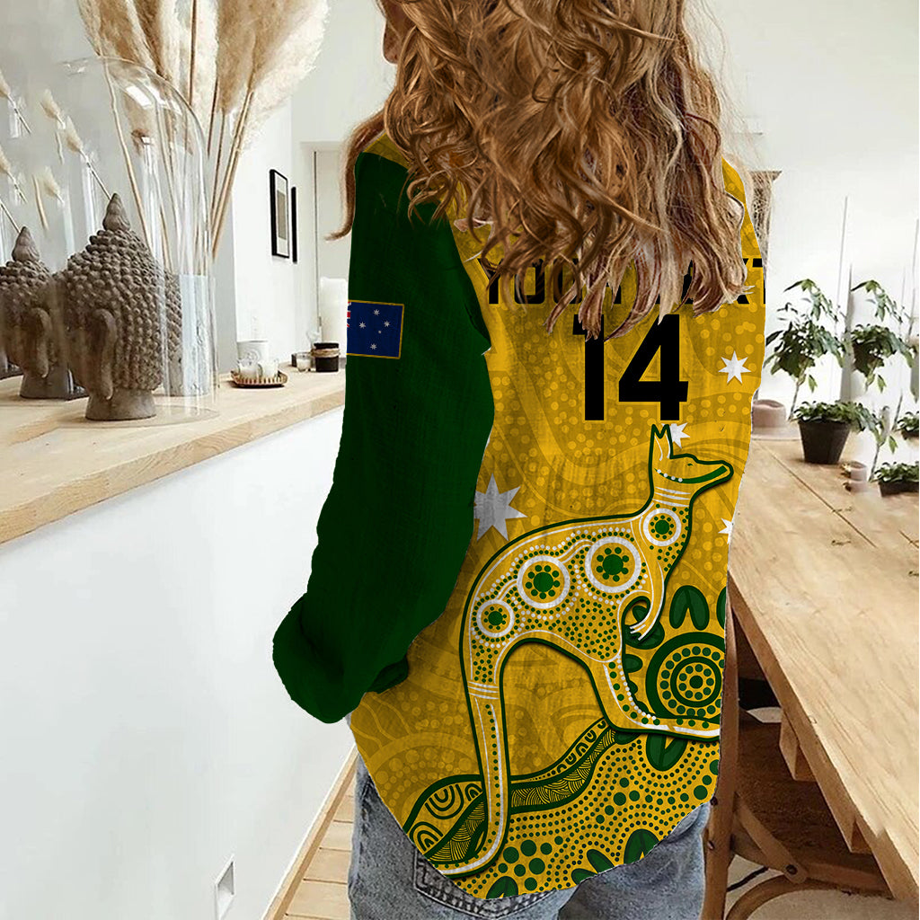 Custom Australia Rugby Women Casual Shirt Wallabies 2023 Kangaroo Indigenous Art - Vibe Hoodie Shop