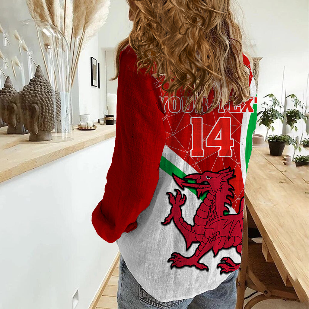 Custom Wales Rugby Women Casual Shirt 2023 World Cup Cymru Curve Style - Vibe Hoodie Shop