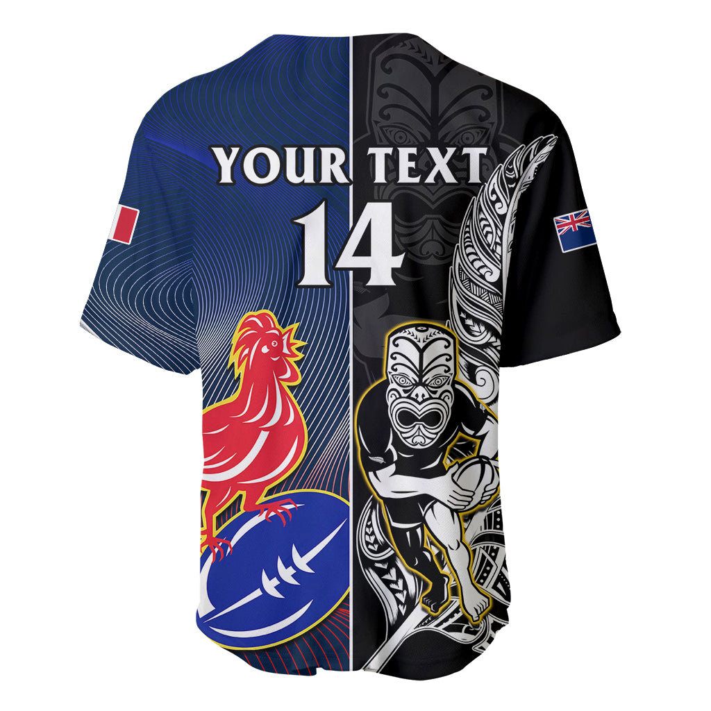 Custom New Zealand And France Rugby Baseball Jersey All Black With Les Bleus Together 2023 World Cup - Vibe Hoodie Shop