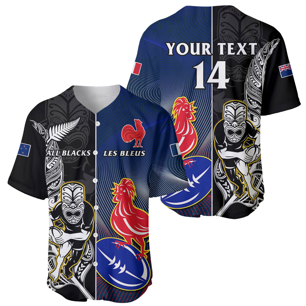 Custom New Zealand And France Rugby Baseball Jersey All Black With Les Bleus Together 2023 World Cup - Vibe Hoodie Shop