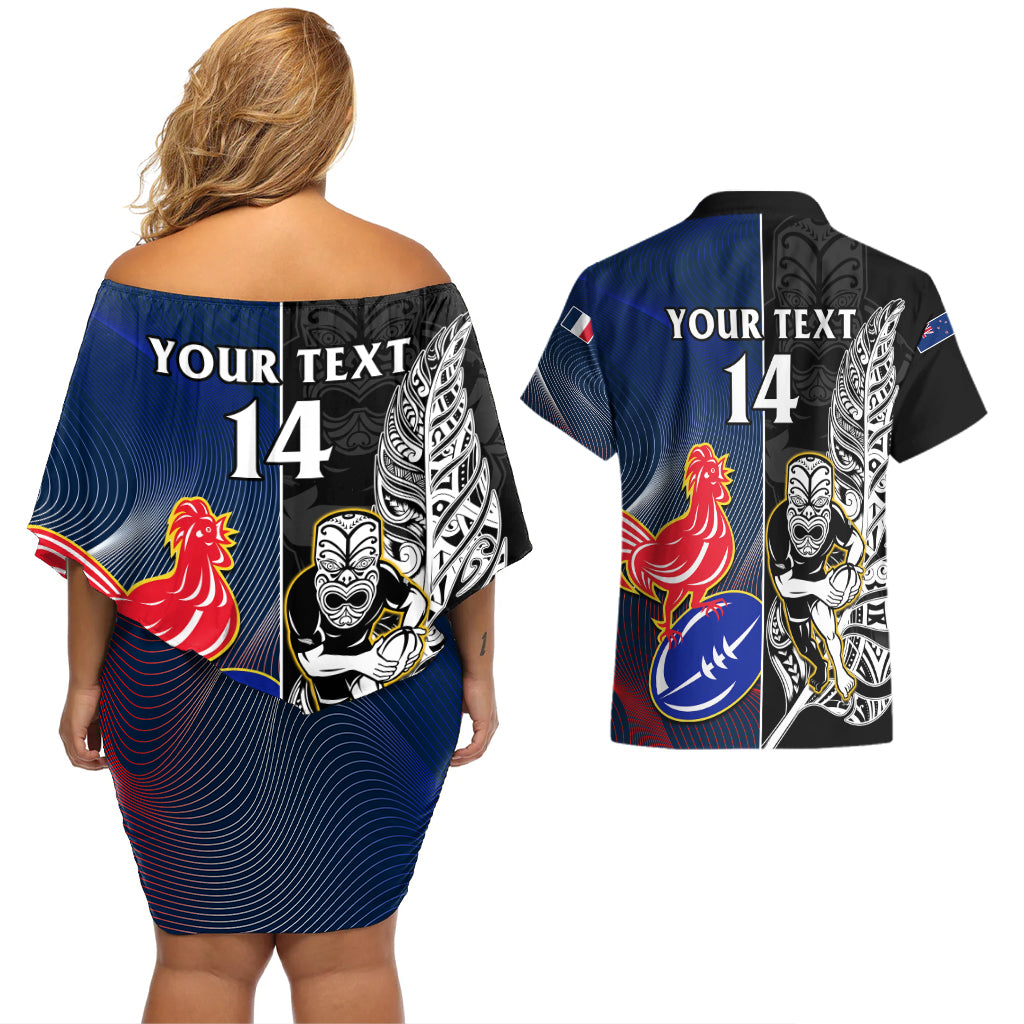 custom-new-zealand-and-france-rugby-couples-matching-off-shoulder-short-dress-and-hawaiian-shirt-all-black-with-les-bleus-together-2023-world-cup