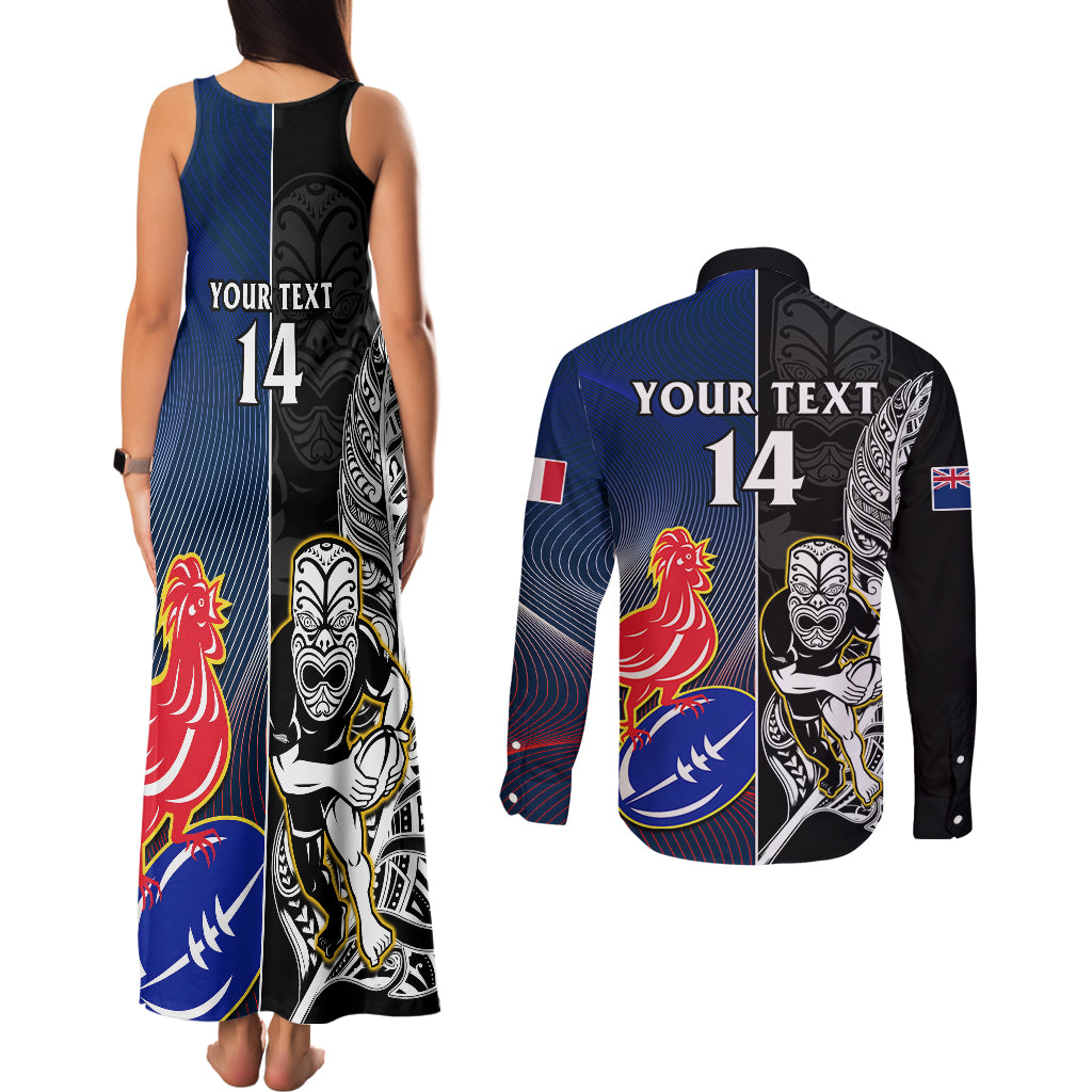 custom-new-zealand-and-france-rugby-couples-matching-tank-maxi-dress-and-long-sleeve-button-shirts-all-black-with-les-bleus-together-2023-world-cup