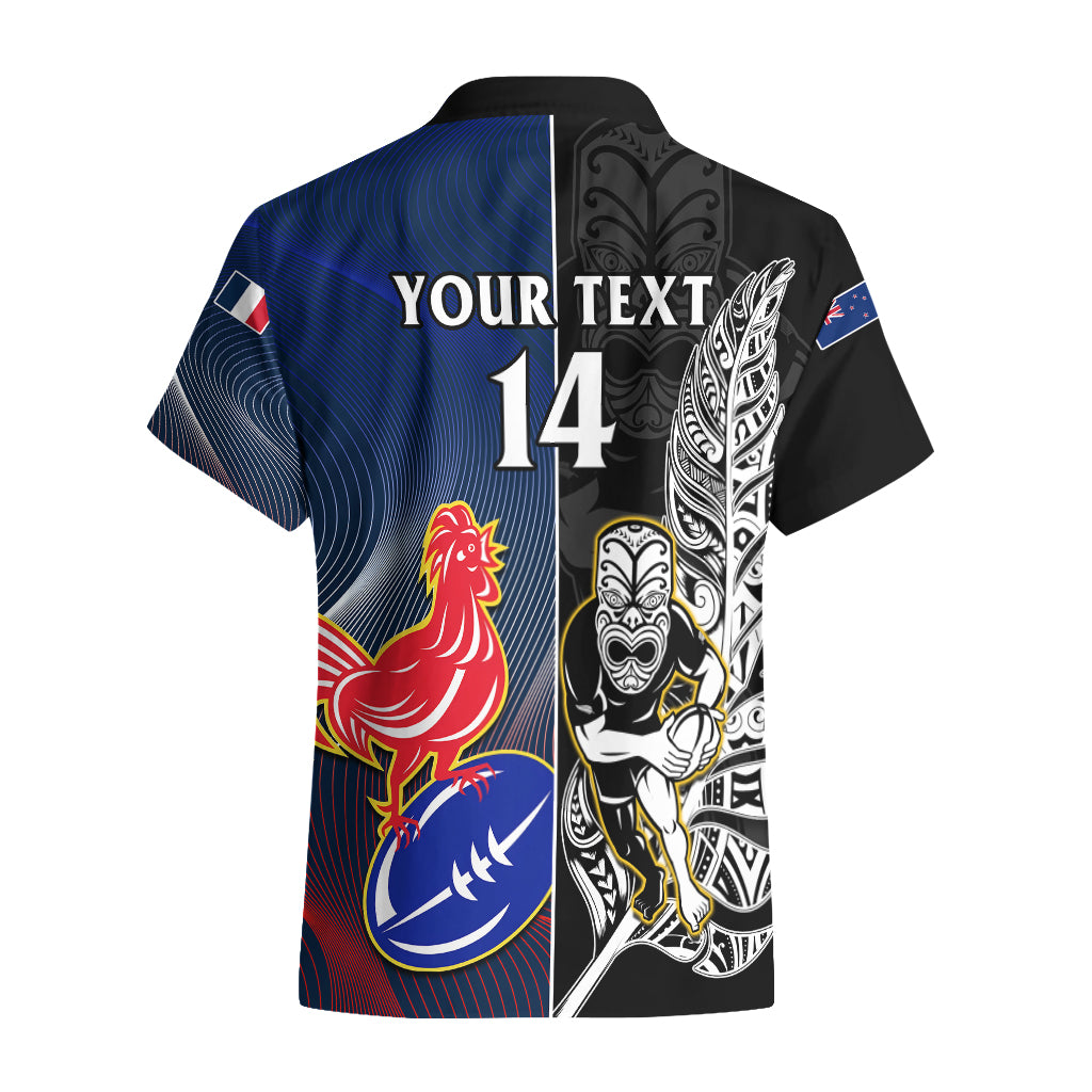 Custom New Zealand And France Rugby Hawaiian Shirt All Black With Les Bleus Together 2023 World Cup - Vibe Hoodie Shop