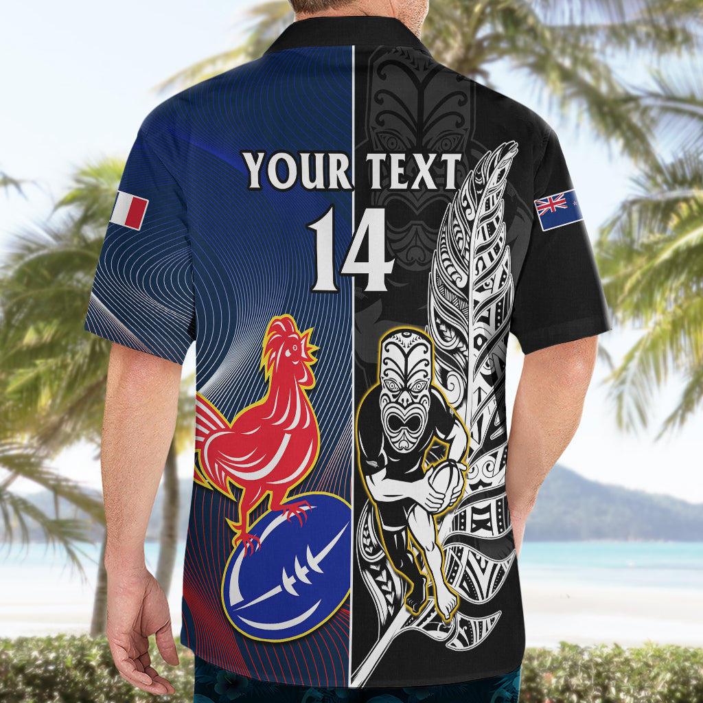 Custom New Zealand And France Rugby Hawaiian Shirt All Black With Les Bleus Together 2023 World Cup - Vibe Hoodie Shop