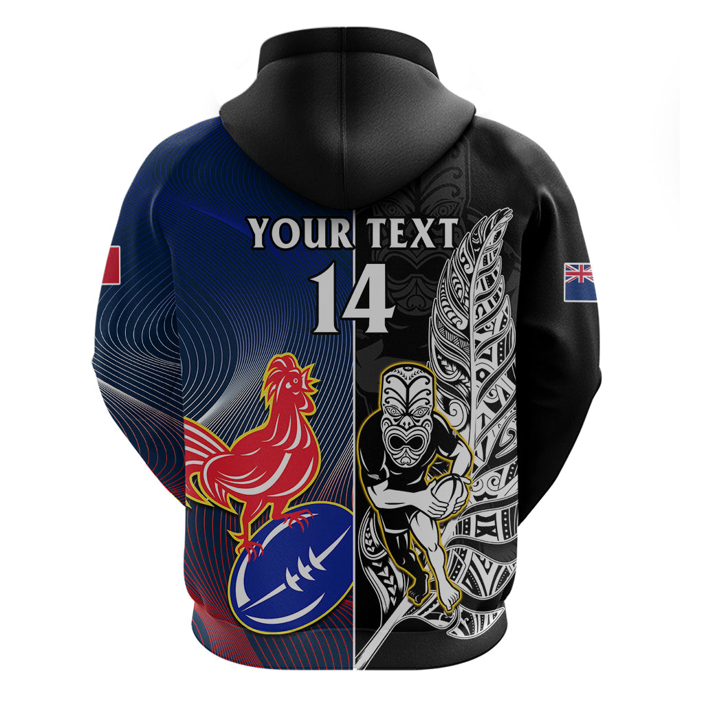 Custom New Zealand And France Rugby Hoodie All Black With Les Bleus Together 2023 World Cup - Vibe Hoodie Shop