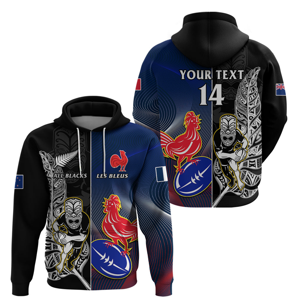 Custom New Zealand And France Rugby Hoodie All Black With Les Bleus Together 2023 World Cup - Vibe Hoodie Shop