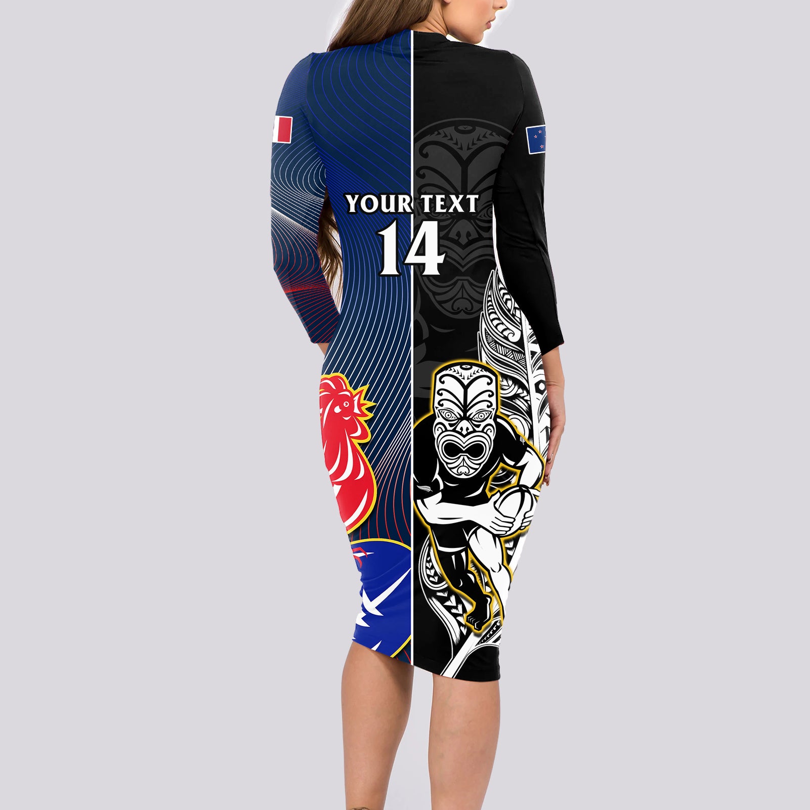 custom-new-zealand-and-france-rugby-long-sleeve-bodycon-dress-all-black-with-les-bleus-together-2023-world-cup