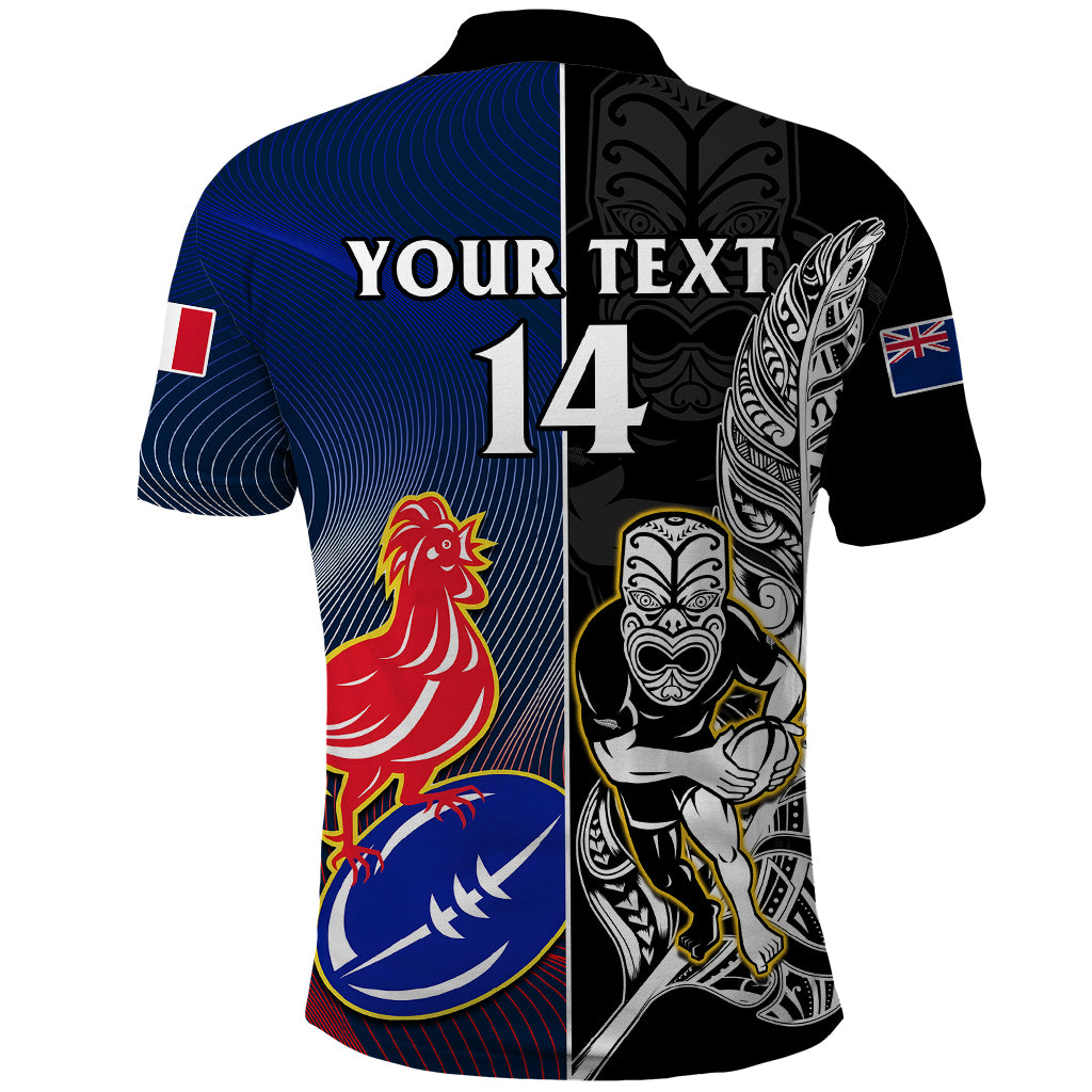 Custom New Zealand And France Rugby Polo Shirt All Black With Les Bleus Together 2023 World Cup - Vibe Hoodie Shop