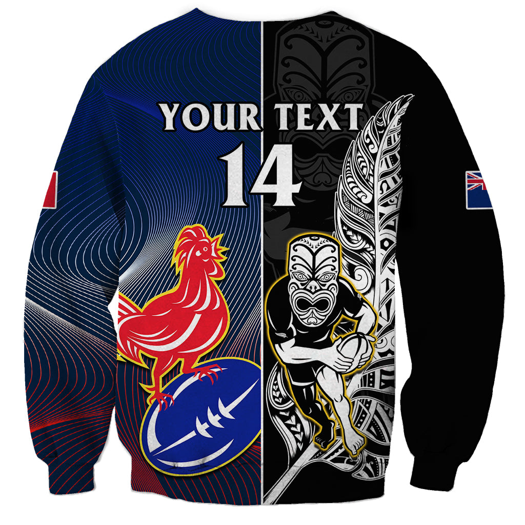 Custom New Zealand And France Rugby Sweatshirt All Black With Les Bleus Together 2023 World Cup - Vibe Hoodie Shop