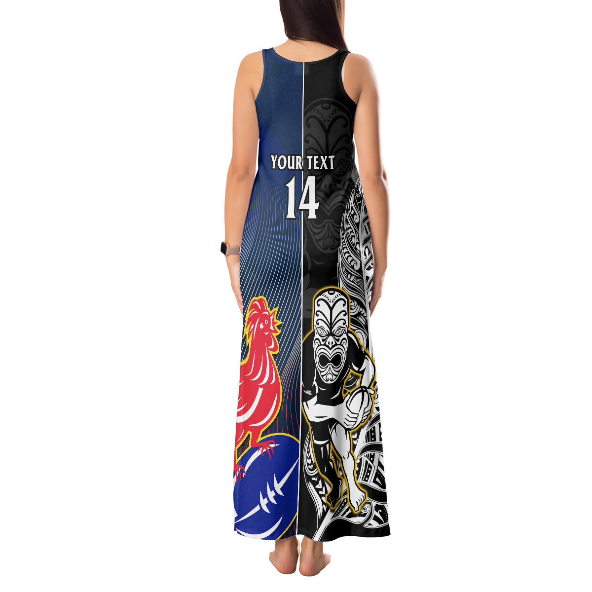 custom-new-zealand-and-france-rugby-tank-maxi-dress-all-black-with-les-bleus-together-2023-world-cup