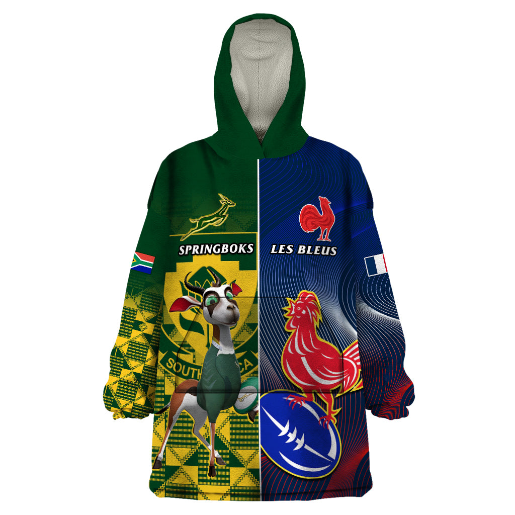 South Africa And France Rugby Wearable Blanket Hoodie Springboks With Les Bleus Together 2023 World Cup - Vibe Hoodie Shop