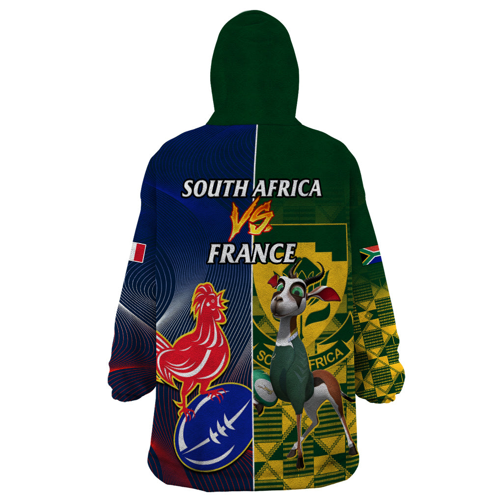 South Africa And France Rugby Wearable Blanket Hoodie Springboks With Les Bleus Together 2023 World Cup - Vibe Hoodie Shop