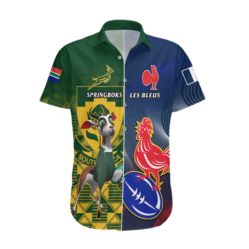Custom South Africa And France Rugby Hawaiian Shirt Springboks With Les Bleus Together 2023 World Cup - Vibe Hoodie Shop