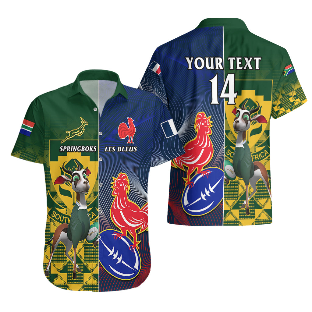 Custom South Africa And France Rugby Hawaiian Shirt Springboks With Les Bleus Together 2023 World Cup - Vibe Hoodie Shop
