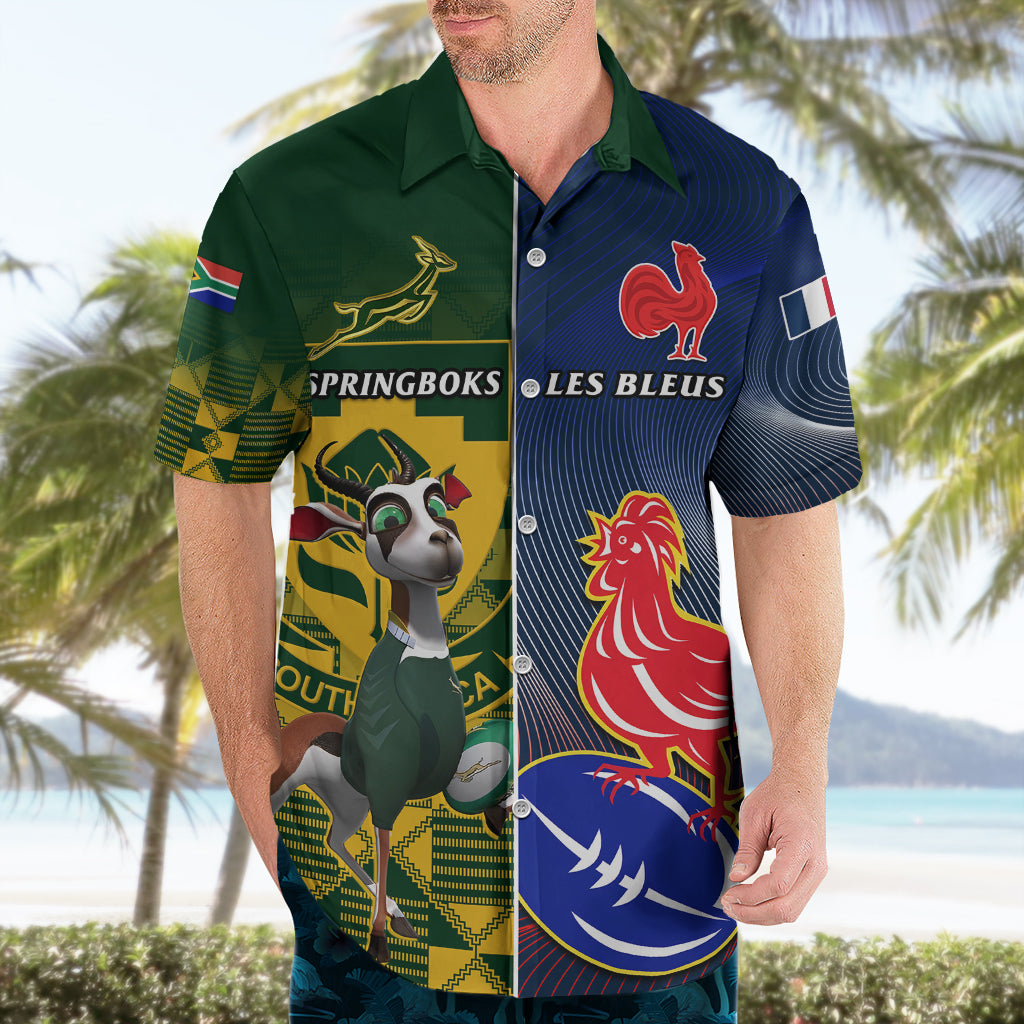 Custom South Africa And France Rugby Hawaiian Shirt Springboks With Les Bleus Together 2023 World Cup - Vibe Hoodie Shop