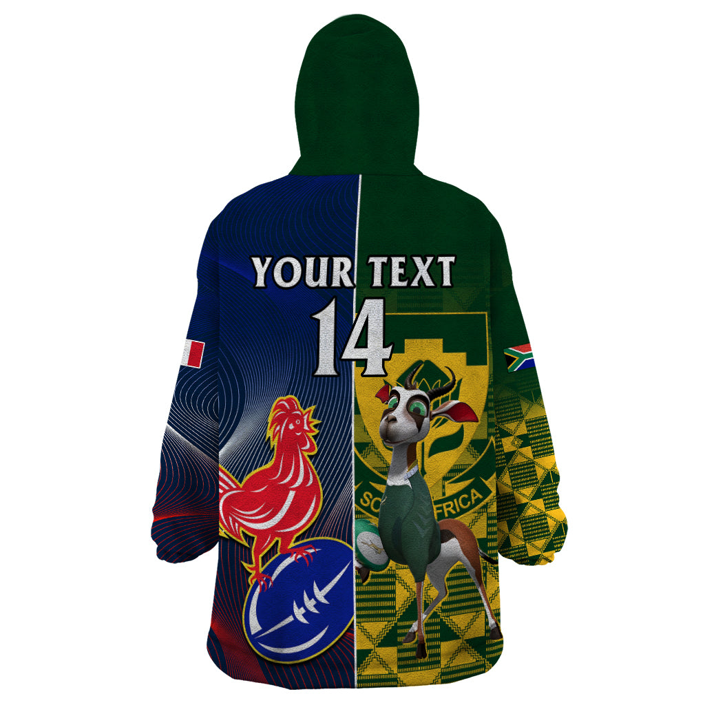 Custom South Africa And France Rugby Wearable Blanket Hoodie Springboks With Les Bleus Together 2023 World Cup - Vibe Hoodie Shop