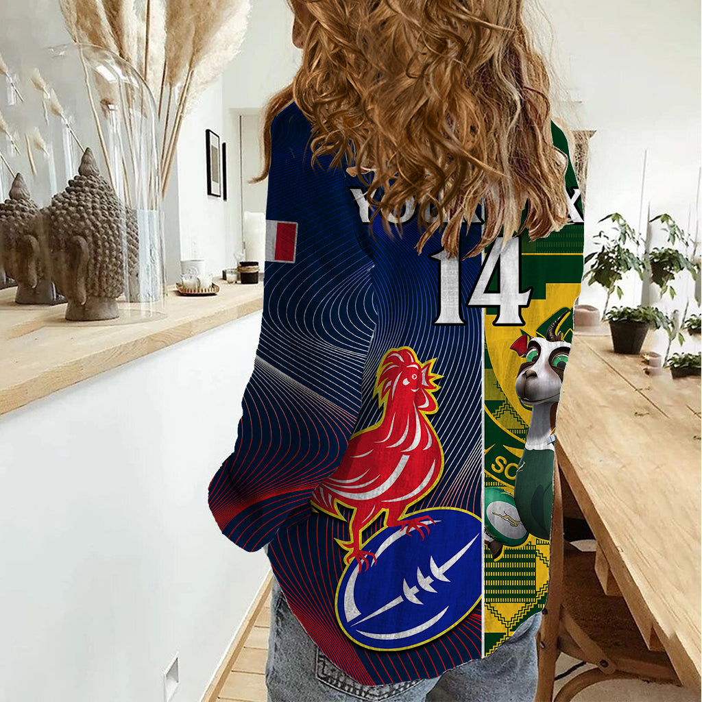 Custom South Africa And France Rugby Women Casual Shirt Springboks With Les Bleus Together 2023 World Cup - Vibe Hoodie Shop