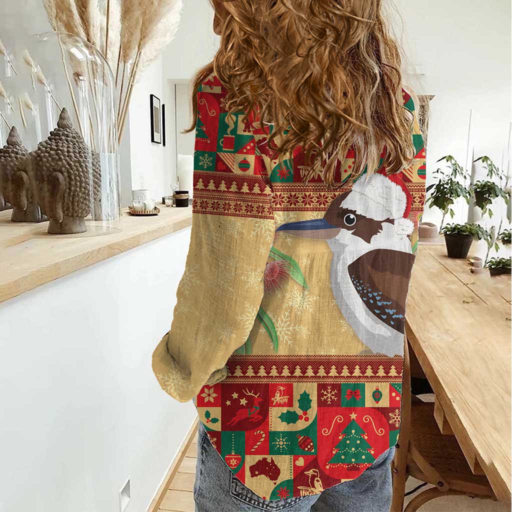 Australia Christmas Women Casual Shirt Kookaburra Santa With Gumtree - Vibe Hoodie Shop