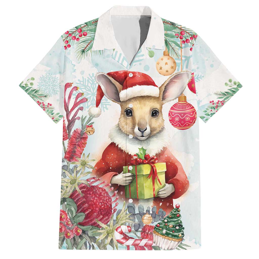 Australia Christmas Hawaiian Shirt Kangaroo Santa With Aussie Flower - Watercolor - Vibe Hoodie Shop