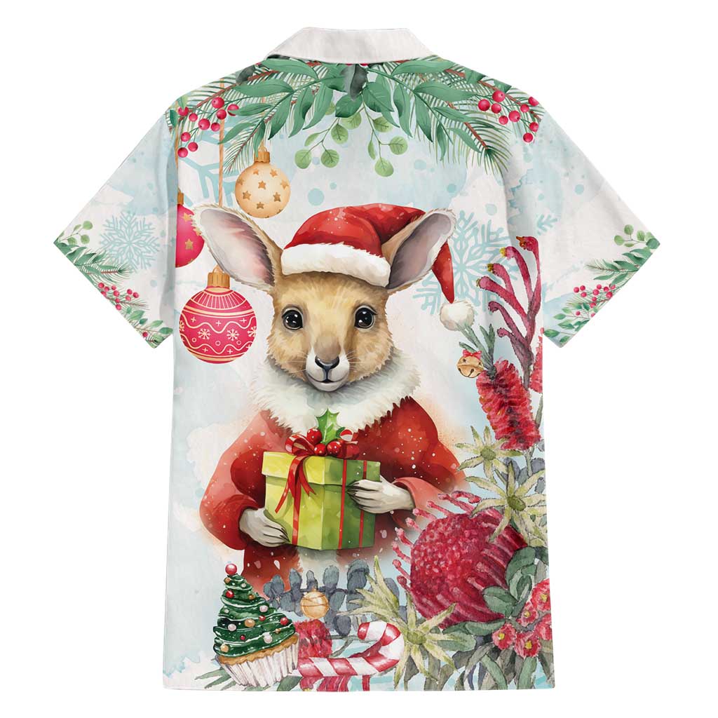 Australia Christmas Hawaiian Shirt Kangaroo Santa With Aussie Flower - Watercolor - Vibe Hoodie Shop