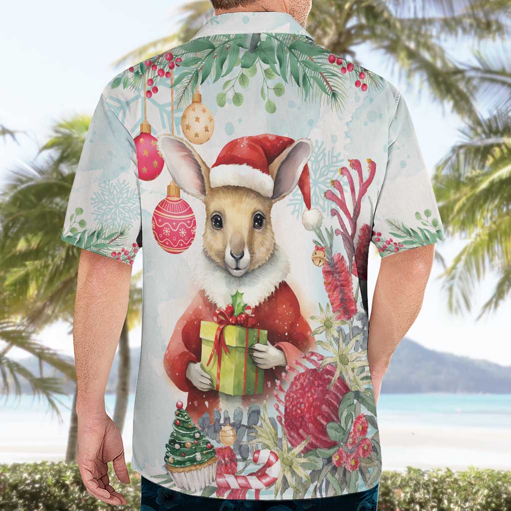 Australia Christmas Hawaiian Shirt Kangaroo Santa With Aussie Flower - Watercolor - Vibe Hoodie Shop