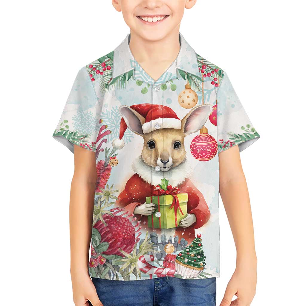 Australia Christmas Hawaiian Shirt Kangaroo Santa With Aussie Flower - Watercolor - Vibe Hoodie Shop