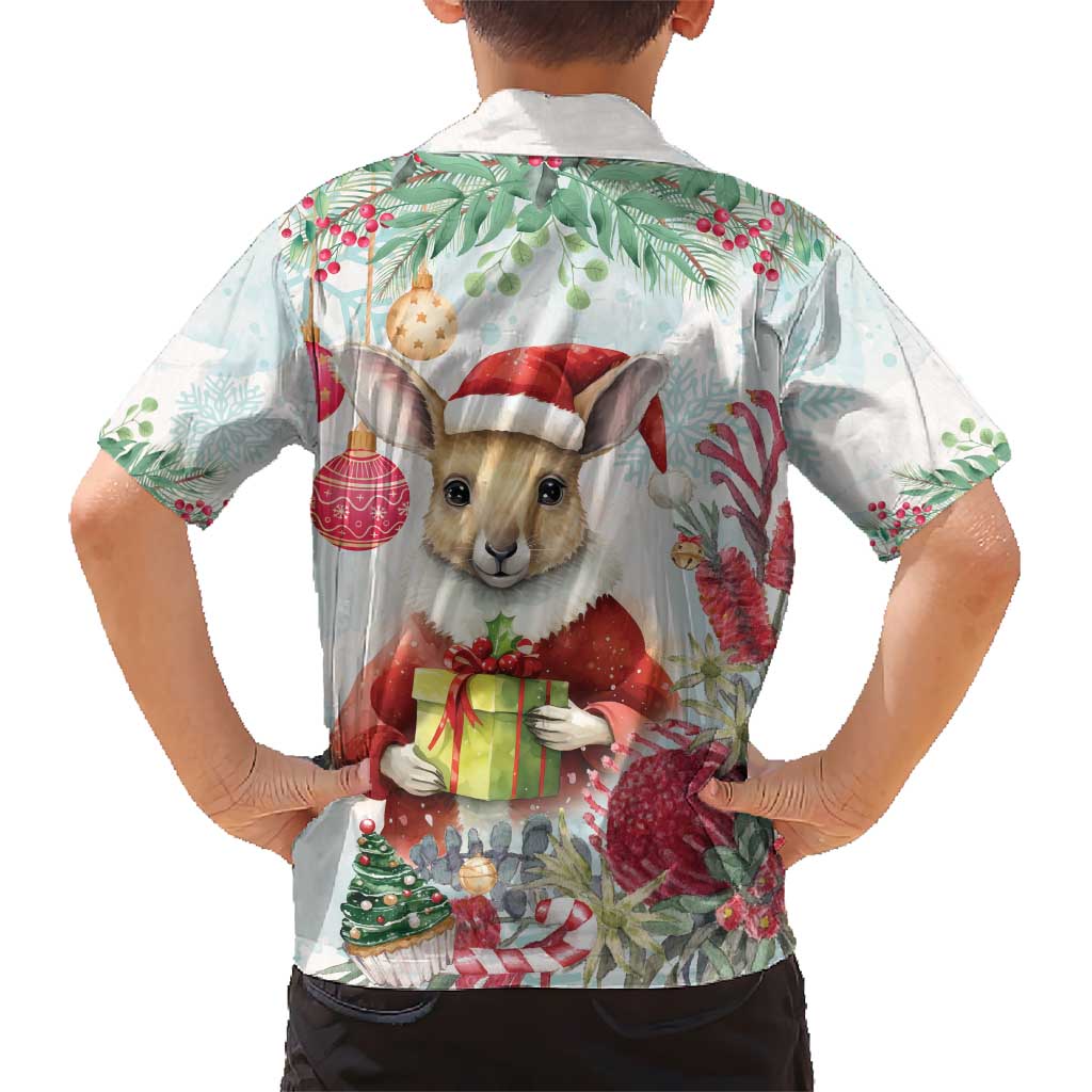 Australia Christmas Hawaiian Shirt Kangaroo Santa With Aussie Flower - Watercolor - Vibe Hoodie Shop