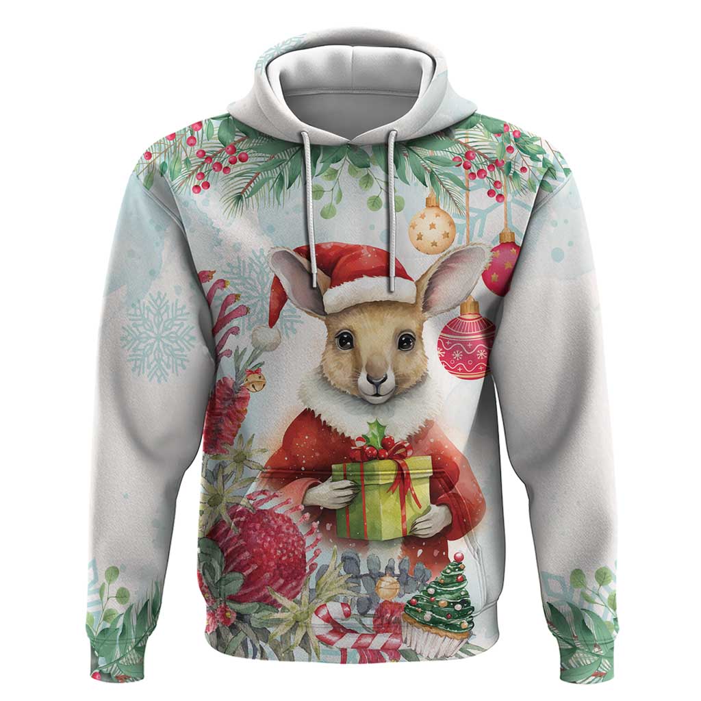 Australia Christmas Hoodie Kangaroo Santa With Aussie Flower - Watercolor - Vibe Hoodie Shop